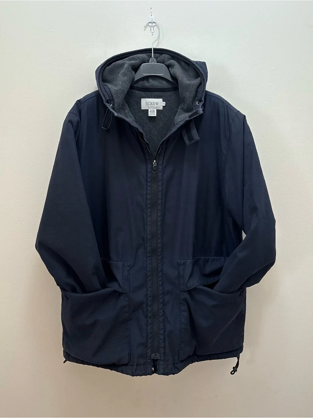 Vintage 90’s J.Crew Navy Fleece Lined Barn Parka Jacket Medium Gorpcore Utility